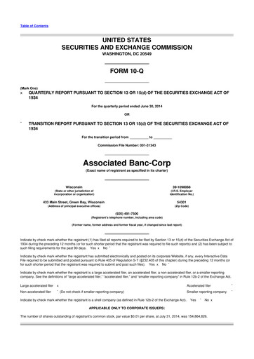 Thumbnail Associated Banc-Corp
 10-Q Quarterly Report FY2014 