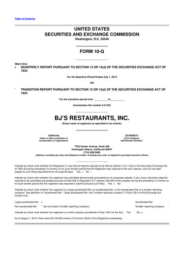Thumbnail BJ's Restaurants
 10-Q Quarterly Report FY2014 