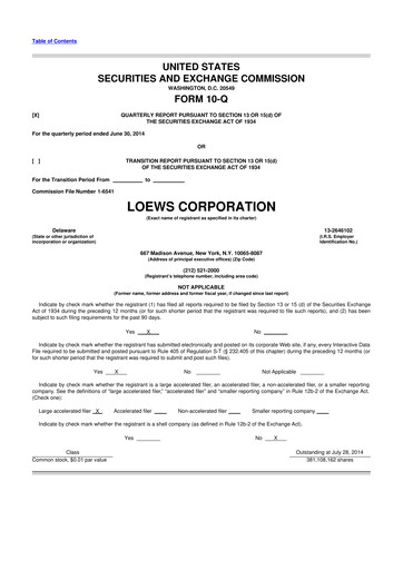 Thumbnail Loews Corporation
 10-Q Quarterly Report FY2014 