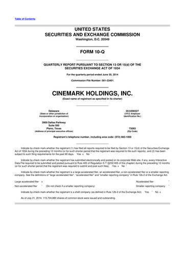 Thumbnail Cinemark Theatres
 10-Q Quarterly Report FY2014 