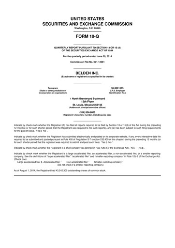 Thumbnail Belden 10-Q Quarterly Report FY2014 