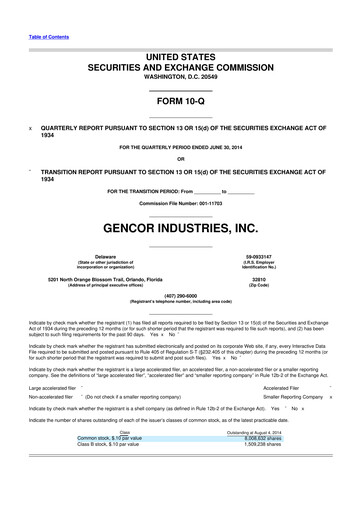 Miniature Gencor Industries
 10-Q Rapport trimestriel 2014 