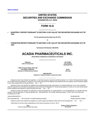 Thumbnail ACADIA Pharmaceuticals 10-Q Quarterly Report FY2014 
