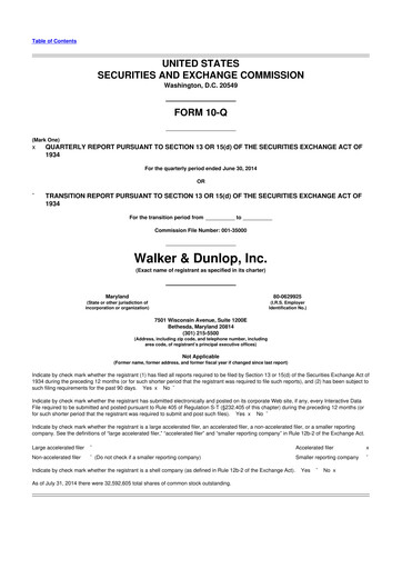 Thumbnail Walker & Dunlop

 10-Q Quarterly Report FY2014 