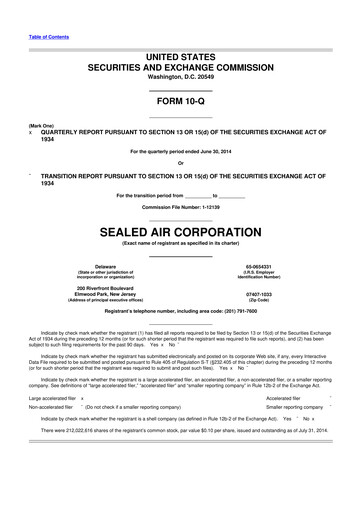 Thumbnail Sealed Air
 10-Q Quarterly Report FY2014 