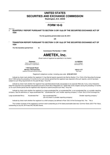 Vorschaubild Ametek 10-Q Quartalsbericht 2014 