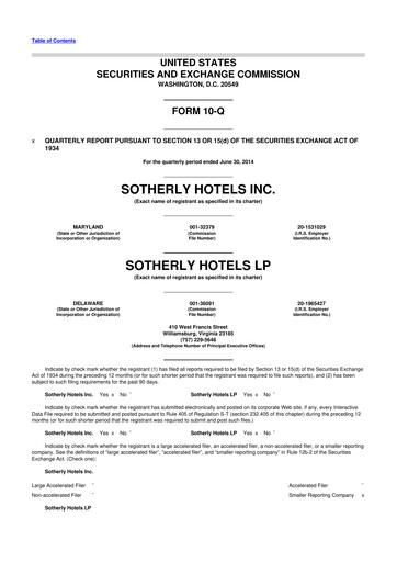 Vorschaubild Sotherly Hotels 10-Q Quartalsbericht  