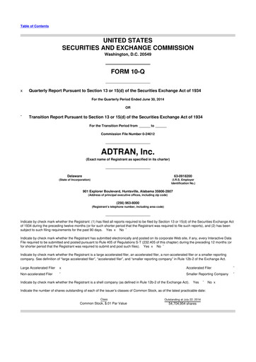 Thumbnail ADTRAN 10-Q Quarterly Report FY2014 
