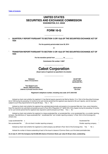 Thumbnail Cabot Corporation
 10-Q Quarterly Report FY2014 