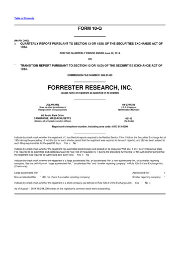 Vorschaubild Forrester Research
 10-Q Quartalsbericht 2014 