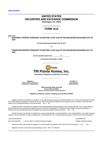 Vorschaubild Tri Pointe Homes 10-Q Quartalsbericht 2014 