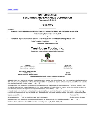 Vorschaubild TreeHouse Foods
 10-Q Quartalsbericht 2014 