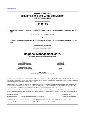 Thumbnail Regional Management Corp.
 10-Q Quarterly Report FY2014 