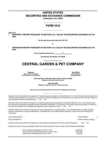 Miniature Central Garden & Pet 10-Q Rapport trimestriel 2014 