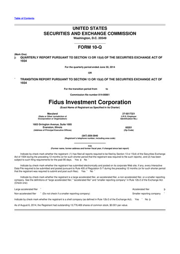 Miniature Fidus Investment Corporation 10-Q Rapport trimestriel  