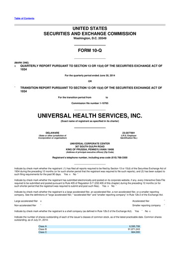 Thumbnail Universal Health Services
 10-Q Quarterly Report FY2014 