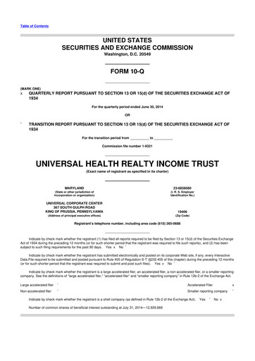Vorschaubild Universal Health Realty Income Trust 10-Q Quartalsbericht 2014 