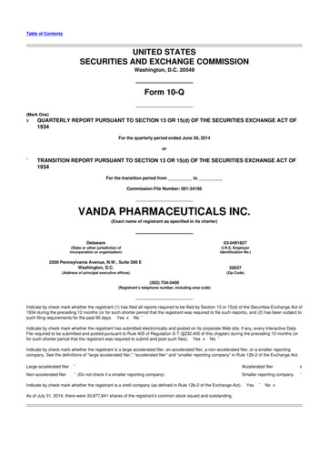 Miniature Vanda Pharmaceuticals 10-Q Rapport trimestriel 2014 