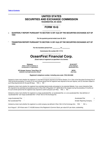 Thumbnail OceanFirst Financial 10-Q Quarterly Report FY2014 