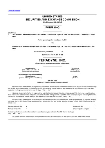 Miniature Teradyne 10-Q Rapport trimestriel 2014 