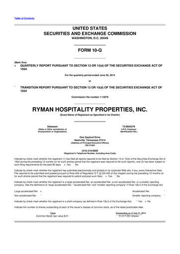 Vorschaubild Ryman Hospitality Properties 10-Q Quartalsbericht 2014 