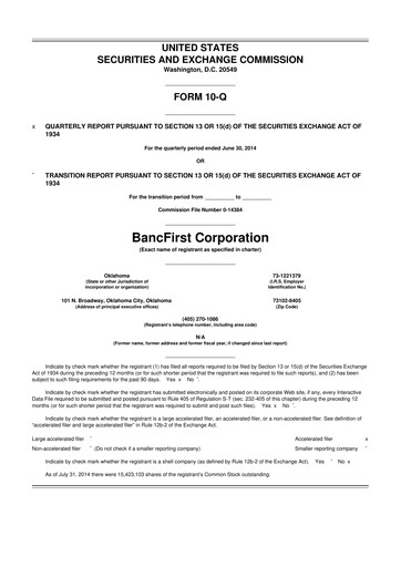 Thumbnail BancFirst 10-Q Quarterly Report FY 