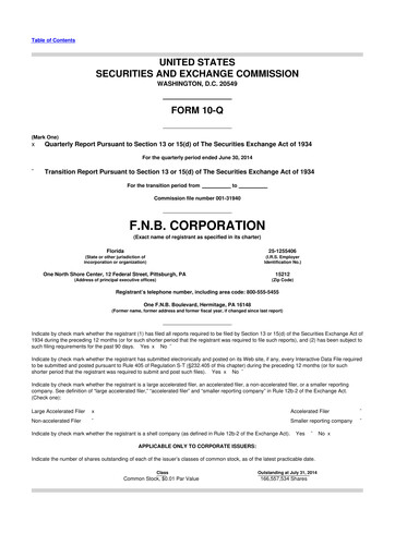 Thumbnail F.N.B. Corporation
 10-Q Quarterly Report FY2014 