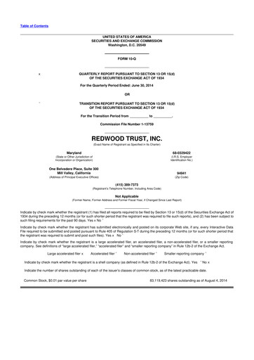 Vorschaubild Redwood Trust 10-Q Quartalsbericht 2014 