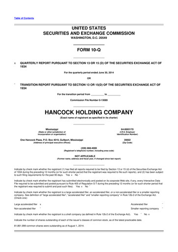 Thumbnail Hancock Whitney 10-Q Quarterly Report FY2014 