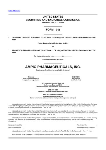 Thumbnail Ampio Pharmaceuticals 10-Q Quarterly Report FY2014 