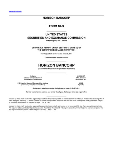 Thumbnail Horizon Bancorp 10-Q Quarterly Report FY2014 