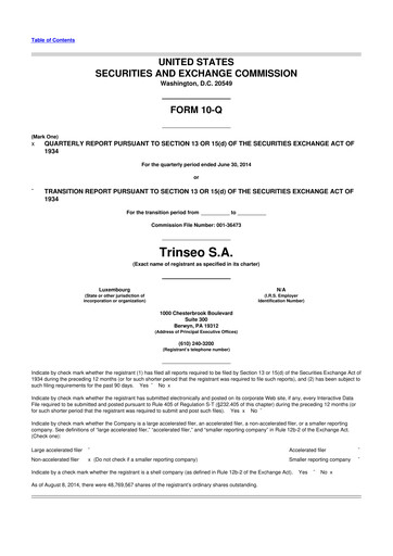 Miniature Trinseo 10-Q Rapport trimestriel 2014 