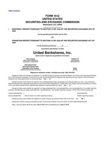 Vorschaubild United Bankshares 10-Q Quartalsbericht 2014 