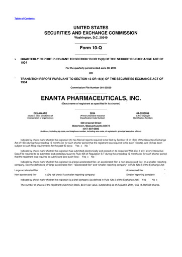 Thumbnail Enanta Pharmaceuticals
 10-Q Quarterly Report FY2014 