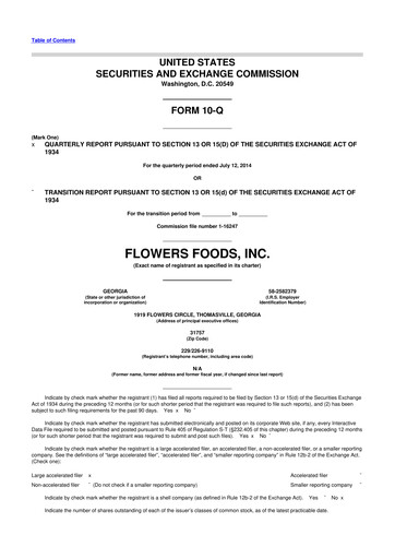 Miniature Flowers Foods
 10-Q Rapport trimestriel 2014 