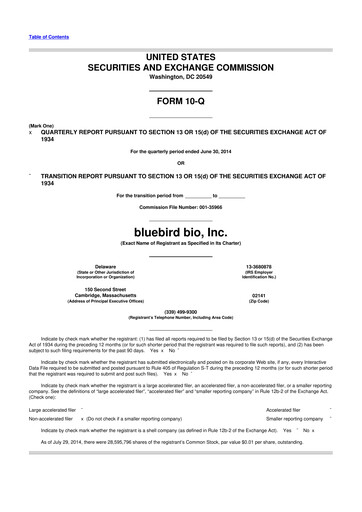 Thumbnail bluebird bio
 10-Q Quarterly Report FY2014 