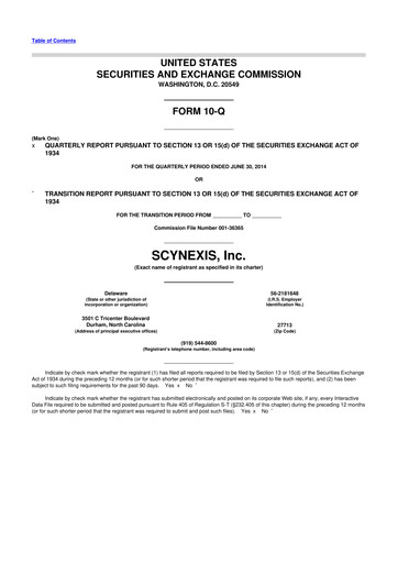 Thumbnail SCYNEXIS 10-Q Quarterly Report FY2014 