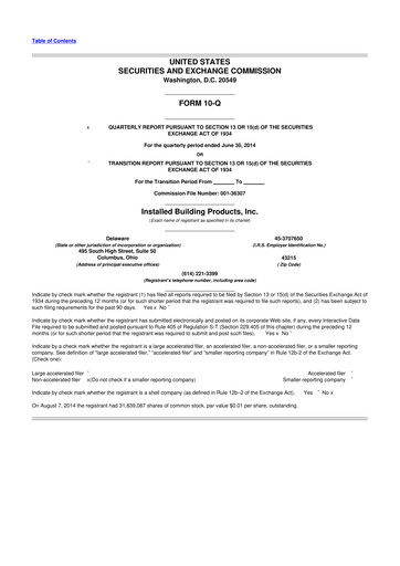 Vorschaubild Installed Building Products 10-Q Quartalsbericht 2014 