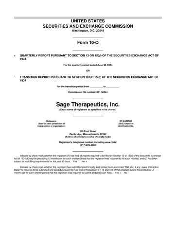 Thumbnail Sage Therapeutics
 10-Q Quarterly Report FY2014 