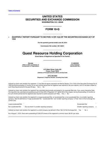 Thumbnail Quest Resource Holding 10-Q Quarterly Report FY2014 