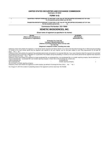 Thumbnail Xenetic Biosciences 10-Q Quarterly Report FY2014 