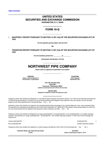 Thumbnail Northwest Pipe Company
 10-Q Quarterly Report FY2014 
