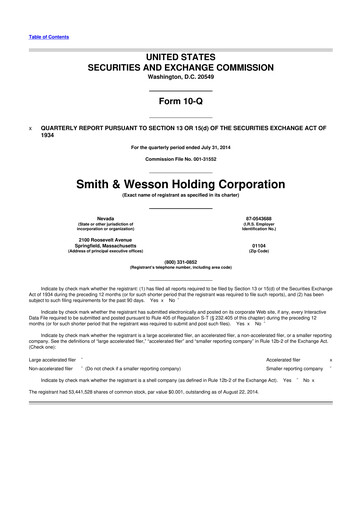 Thumbnail Smith & Wesson 10-Q Quarterly Report FY2015 