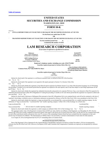 Thumbnail Lam Research 10-K Annual Report 2014