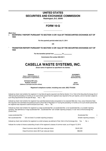 Thumbnail Casella Waste Systems
 10-Q Quarterly Report FY2015 