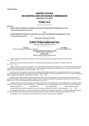 Miniature CACI International Inc 10-K Rapport annuel 2014