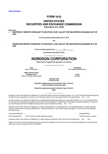 Thumbnail Nordson 10-Q Quarterly Report FY2014 
