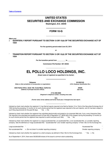 Thumbnail El Pollo Loco
 10-Q Quarterly Report FY 