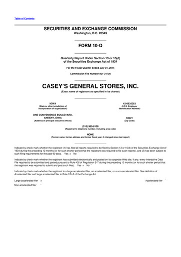 Thumbnail Casey's General Stores
 10-Q Quarterly Report FY2015 
