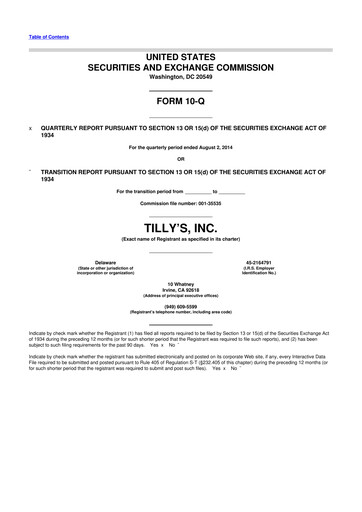 Thumbnail Tillys
 10-Q Quarterly Report FY2014 